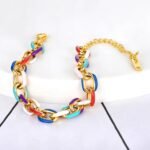 Trendy 18K Gold Plated Colorful Glazed Charm Bracelet: Titanium Stainless Steel Chain & Link Bracelets for Women