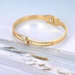 Titanium Stainless Steel Wedding Bangle: Fashion Pave Setting Rhinestone Cuff Bangles & Bracelets Jewelry for Women