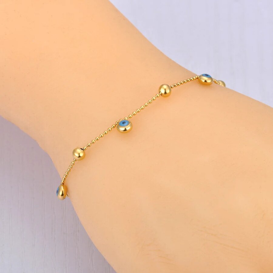 Fashion stainless steel blue eye charm bracelet bangle for women Trendy Middle East jewelry for women Women's bracelet with blue eye charm Waterproof and stylish accessory for her