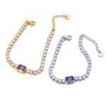 Luxury Charm Bling AAA Crystal Jewelry: Stainless Steel Black Purple Cubic Zirconia Tennis Chain Bracelet for Women