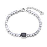 Luxury Charm Bling AAA Crystal Jewelry: Stainless Steel Black Purple Cubic Zirconia Tennis Chain Bracelet for Women