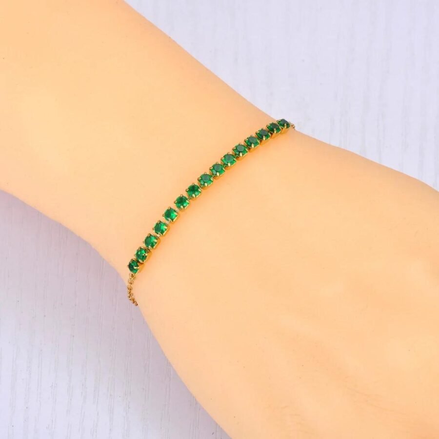 Bohemia Party Chain Link Bracelet Jewelry: Fashion Green/White CZ Crystal Charm Bracelets for Women