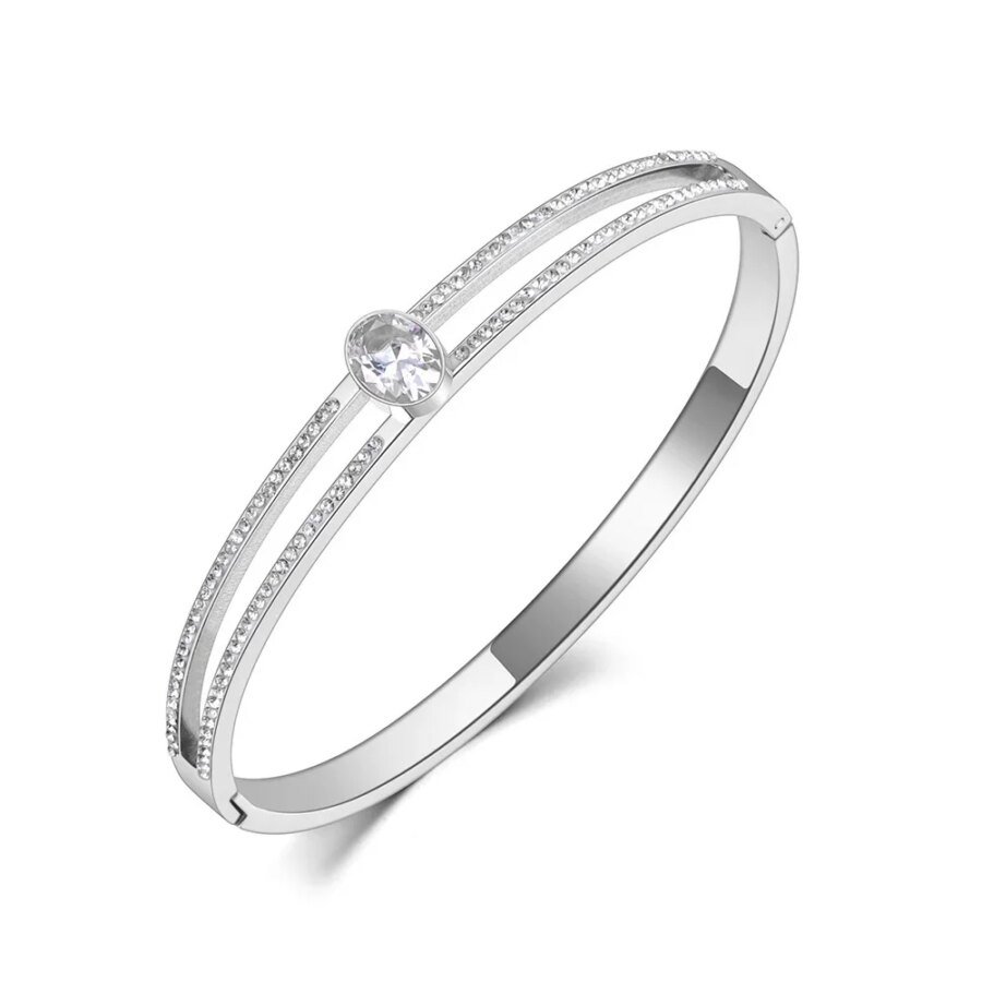 Elegant Titanium Stainless Steel Oval CZ Crystal Wedding Bangle: Fashion Rhinestone Cuff Bangles Bracelet Jewelry for Women