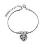 Bohemia Beach Bracelet Jewelry: Stainless Steel Snake Chain CZ Crystal & Heart Charm Bracelets Bangle for Women