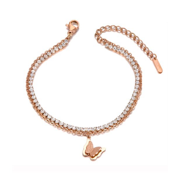 Trendy Butterfly Charm Animal Bracelets: Stainless Steel Double Layer Link & Chain Bracelet for Women