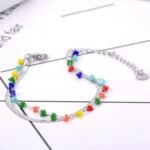 Trendy Double Layer Colorful Stone Charm Bracelet: Stainless Steel Bohemia Beach Chain & Link Bracelet for Women