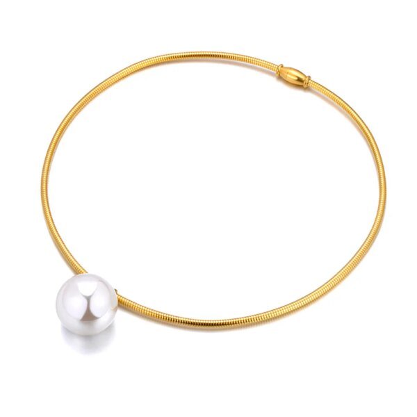 Chic Pearl Choker Necklace - Trendy Stainless Steel, Big Simulated Pearl, 18K Gold Plated, Anti-Allergic Neck Jewelry for Women