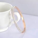 Elegant Rhinestone Cuff Bangles - Stainless Steel, Rose Gold Color, Three-Sided Design, Lovers Jewelry for Valentine's Day Gift