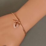 Chic Key and Lock Charm Bangle Bracelets - Rose Gold Plated, CZ Crystal Stone Adorned, Fashion Jewelry for Women, Ideal Christmas Gift