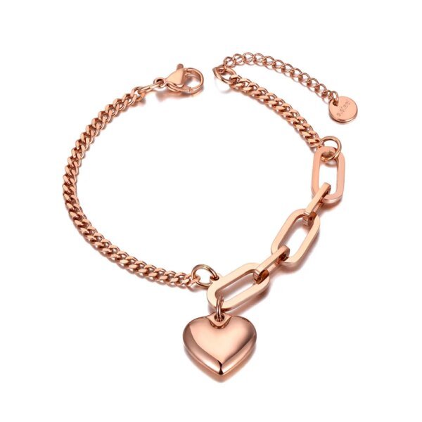 Original Design Love Heart Charm Bracelet - Titanium Stainless Steel Bohemia Chain Link Bracelets for Women, Fashion Jewelry