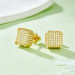 Micropave Hip Hop Jewelry - 925 Sterling Silver Iced Out Moissanite Square Stud Earring, Men's Screw Back