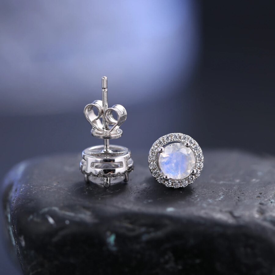 Minimalist 5mm Milky Blue Moonstone Stud Earrings - 925 Sterling Silver, June Birthstone Gift For Her