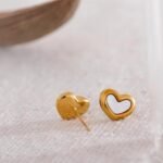316 Stainless Steel Heart Stud Earrings - Women's Charm, Shell Design, Gold Color, Rust-Proof, Fashionable Cute Romantic Basic Jewelry