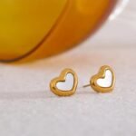 316 Stainless Steel Heart Stud Earrings - Women's Charm, Shell Design, Gold Color, Rust-Proof, Fashionable Cute Romantic Basic Jewelry