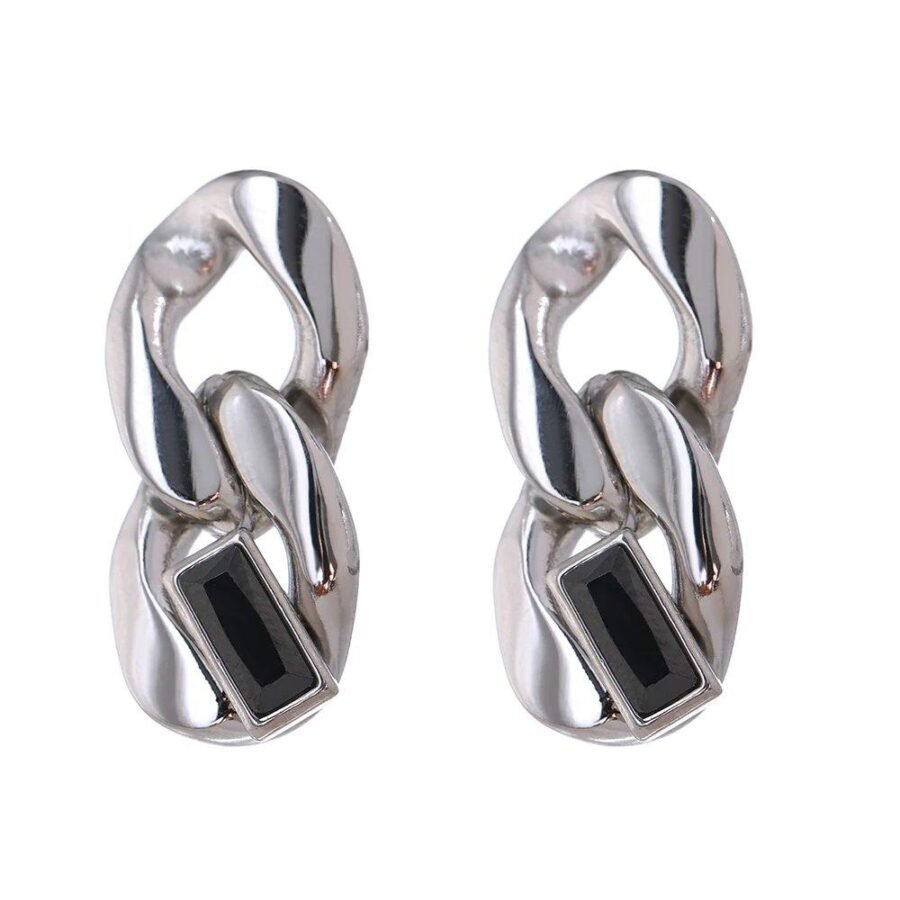 Stainless Steel Chain Stud Earrings - Delicate Cubic Zirconia, Stylish Metal, Unusual Design, Aretes De Mujer, New Arrival