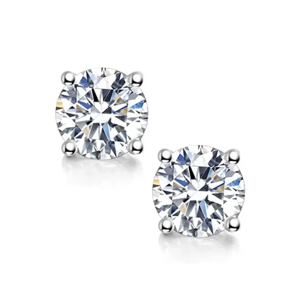 Brilliant Round Cut Moissanite Stud Earrings – DF Color, 18K White Gold-Plated Silver