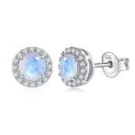 Minimalist 5mm Milky Blue Moonstone Stud Earrings - 925 Sterling Silver, June Birthstone Gift For Her