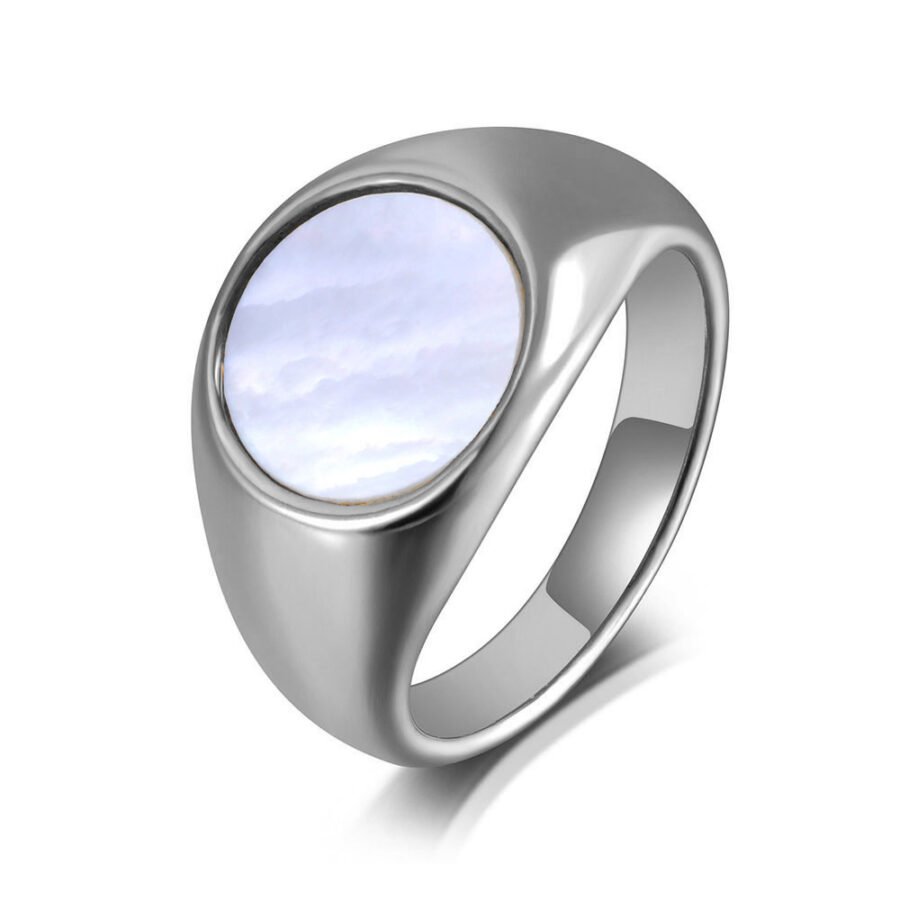 Pure Elegance - Trendy Titanium Stainless Steel White Shell Rings, Bridal Wedding Engagement Jewelry for Women