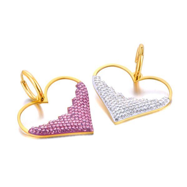 Elegant Pink/White Rhinestone Heart Hoop Earrings - Stainless Steel Wedding Earrings for Brides