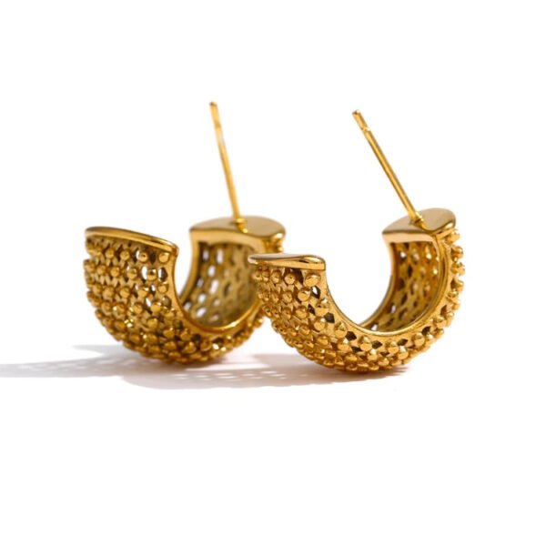Stainless Steel Unusual Earrings - Statement Metal, Golden Geometric Design, Women's Stud Charm Jewelry