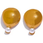 Geometric Imitation Pearls Stud Earrings – 316L Stainless Steel, Golden Texture, 18K PVD Plated