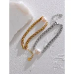 316L Stainless Steel Natural Pearl Cuban Chain Bracelet - Women's Gold and Silver Color Jewelry - Bijoux Femme Gala