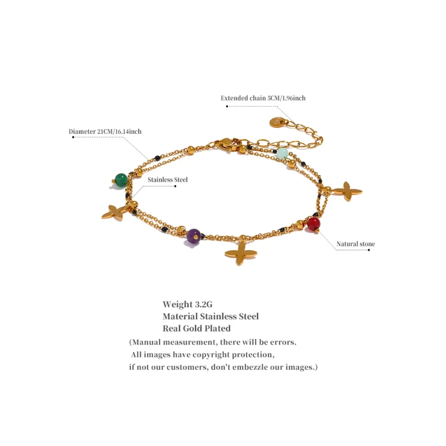 Natural Stone Flower Chain Anklet: Colorful Stainless Steel Beach Jewelry