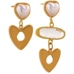 Elegant Imitation Pearls Heart Asymmetry Earrings: Stainless Steel, Zircon, Fashion Drop Dangle, Waterproof Trendy Jewelry