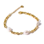 Elegant Pearl Chain Bracelet: Stainless Steel Fashion Jewelry, Exquisite 18K Metal - Women's Accessories, Waterproof