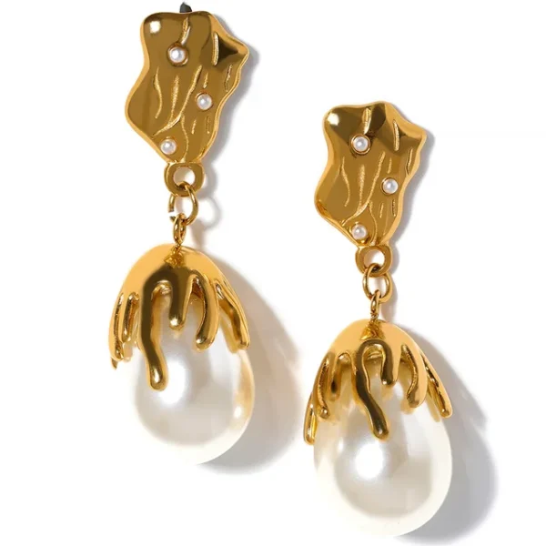 Exquisite Geometric Imitation Pearls Dangle Earrings - Stainless Steel, Gold Color, Korean Charm, Elegant Bijoux Femme Jewelry