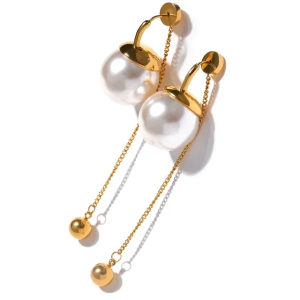 Korean Imitation Pearls Chain Drop Earrings - Stainless Steel, Chic Fashion, Party Jewelry