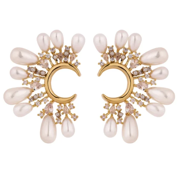 Korean Imitation Pearls Flower Stud Earrings: Women's High-Quality Exquisite Cubic Zirconia Jewelry, Earrings Bijoux Femme
