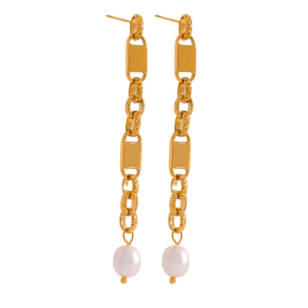 Long Hanging Stainless Steel Chain Pearl Earrings: Drop Dangle, Fashion Party, Geometric Charm, Temperament Jewelry