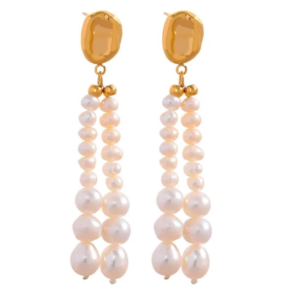 Luxury Freshwater Pearls Tassel Earrings: Stainless Steel, 18K Gold Plated, Long Dangle, Party Fashion Jewelry