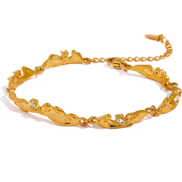 Vintage Fashion Statement: Rock Texture Stainless Steel Gold-Plated Chain Bangle Bracelet - New Design Metal Jewelry