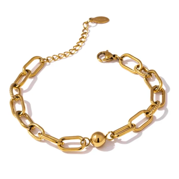 New Golden Stainless Steel Bracelet: Charm Metal Texture, 14 K Plated Geometric Wrist Jewelry for Women, Bijoux Accessories