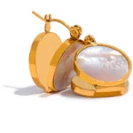 Round Natural Shell Huggie Hoop Earrings - Stainless Steel, 18K Gold Plated, High-Quality Charm Jewelry