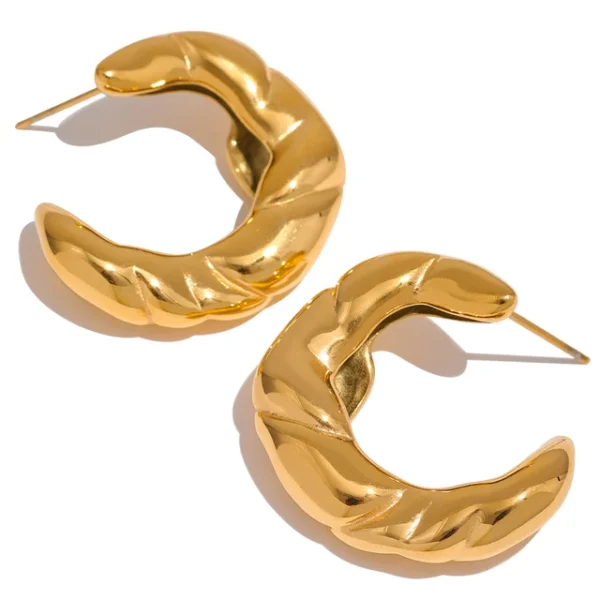 Big Minimalist Geometric Hoop Earrings - Stainless Steel, Golden, Tarnish-Free, Statement Charm