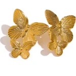 Stainless Steel Butterfly Insect Stud Earrings - Individual Design, 18K Gold Color, Waterproof