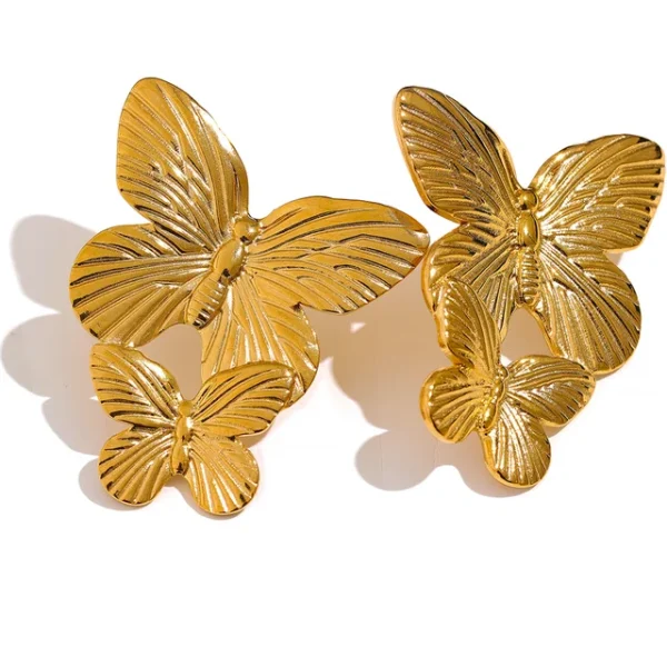 Stainless Steel Butterfly Insect Stud Earrings - Individual Design, 18K Gold Color, Waterproof