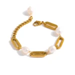 Elegant Natural Pearl Stainless Steel Chain Bracelet - Waterproof Women's Jewelry, Metal Accessories, Girls' Gift