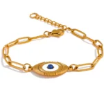 Chic Eye Chain Link Bracelet: Stainless Steel, Gold Color, Lobster Clasp, Trendy Charm, Waterproof Jewelry for Women
