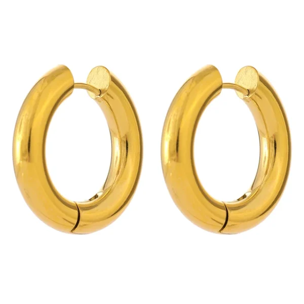 Minimalist Round Hollow Hoop Earrings: Stainless Steel, Charm Gold, 18K Plated, Waterproof Temperament