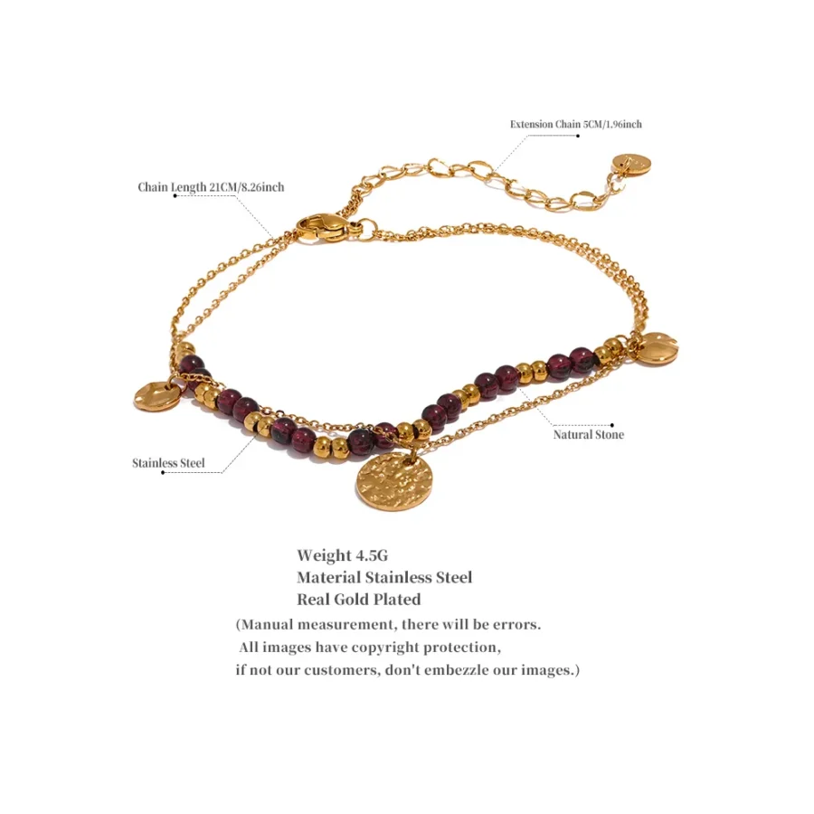 Stainless Steel Layered Summer Anklet 2023 - Chic Stylish Jewelry with Natural Garnet Stone Beads - Handmade Chain Anklet for Women