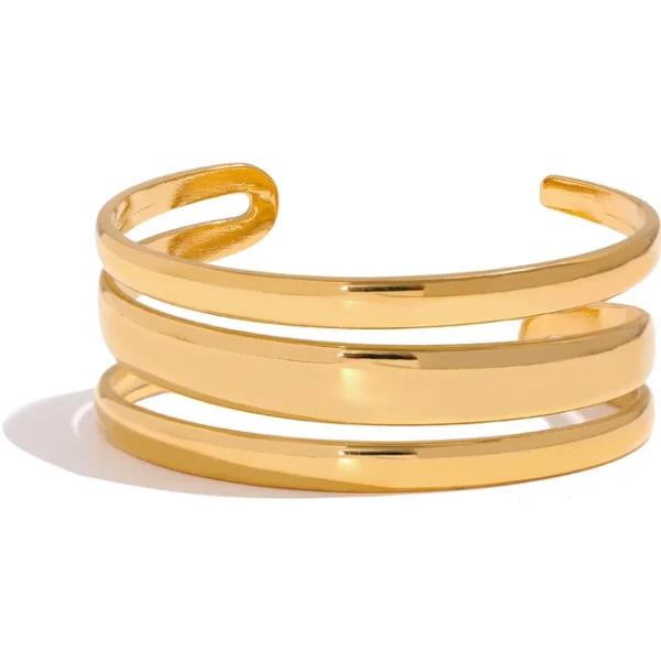 Gold Statement Cuff: Stainless Steel, Multi-Layered Metal Texture, Waterproof Fashion Bracelet