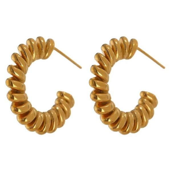 Twist Stud Earrings - Stainless Steel, Golden Metal, Geometric Charm, Unusual Fashion Jewelry