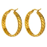 Statement Chain Hoop Earrings: Stainless Steel, High-Quality 18K Plated Metal, Unusual Fashion Jewelry, Bijoux Ete Gift