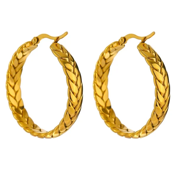 Statement Chain Hoop Earrings: Stainless Steel, High-Quality 18K Plated Metal, Unusual Fashion Jewelry, Bijoux Ete Gift