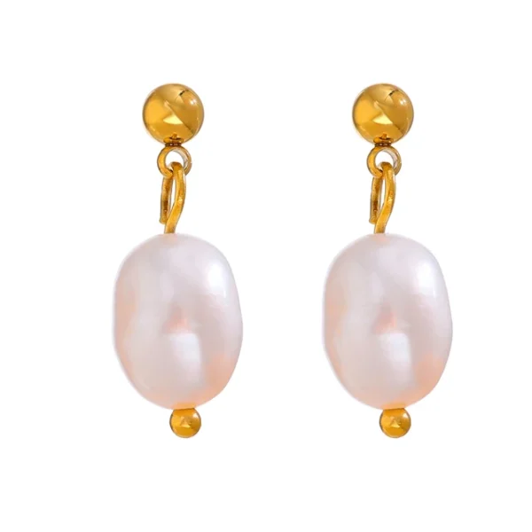 Natural Pearl Drop Earrings - Stainless Steel, Waterproof, Chic Charm, Small Golden Jewelry