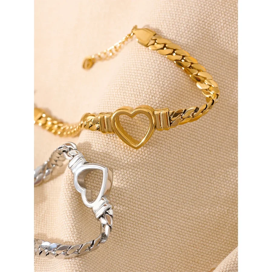 Wrist Over 40mm Fit: High-Quality Love Heart Cuban Chain Stainless Steel Metal Bracelet - Waterproof Jewelry